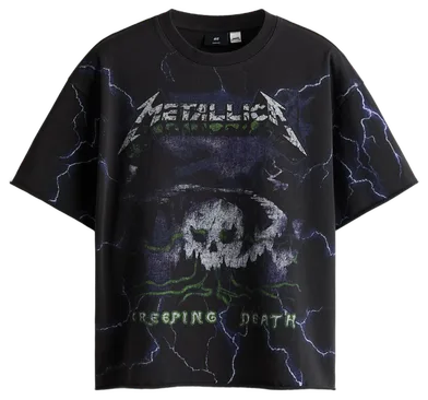 Oversized Printed Raw-Edge Cotton T-Shirt